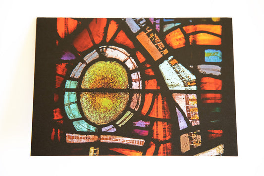 Greetings card featuring detail of stained glass window in Coventry Cathedral
