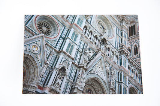 Upward angles photo of the west front of the Duomo in Florence